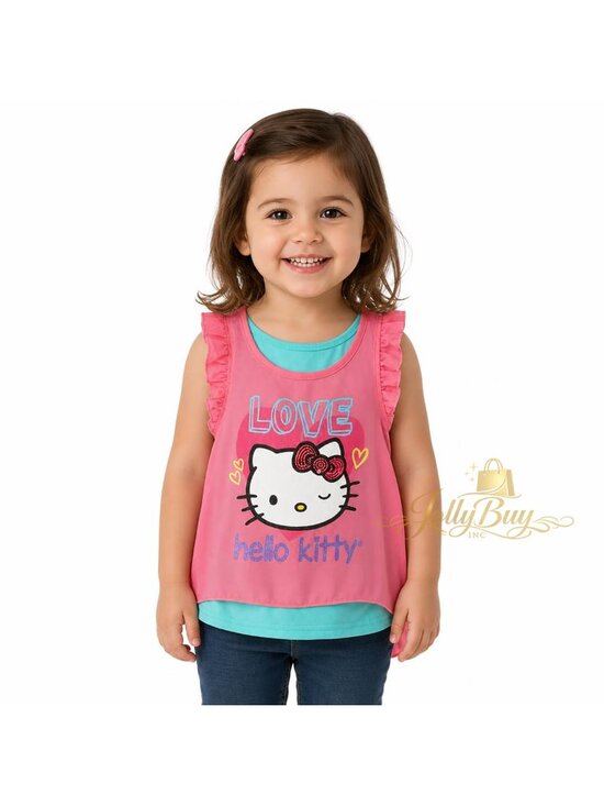 Hello Kitty Other - Hello Kitty Little Girls 2-Layer Blouse Ruffle Sleeves Top Chiffon Pink